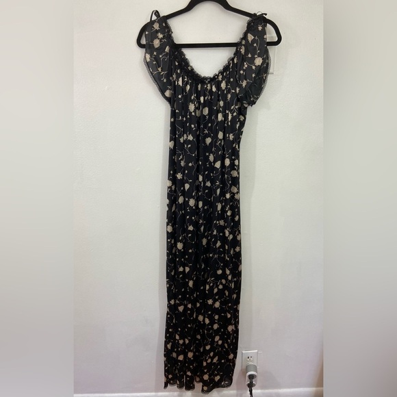 Vintage Black Lace Maxi Slip Dress Nightgown Boudoir Trad Sheer Floral Lace M - Picture 1 of 11